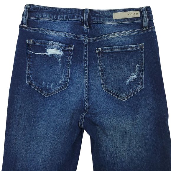 Cello Ankle Jeans Denim Women’s Size 9 Distressed Holes Fringe Hem Dark Wash - Picture 6 of 10